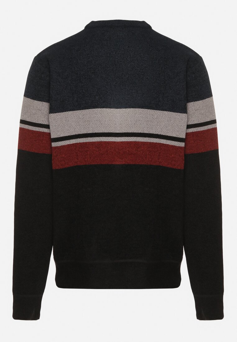 Granatowy Sweter z Wełną z Eleganckim Kołnierzykiem Koszulowym Espalea