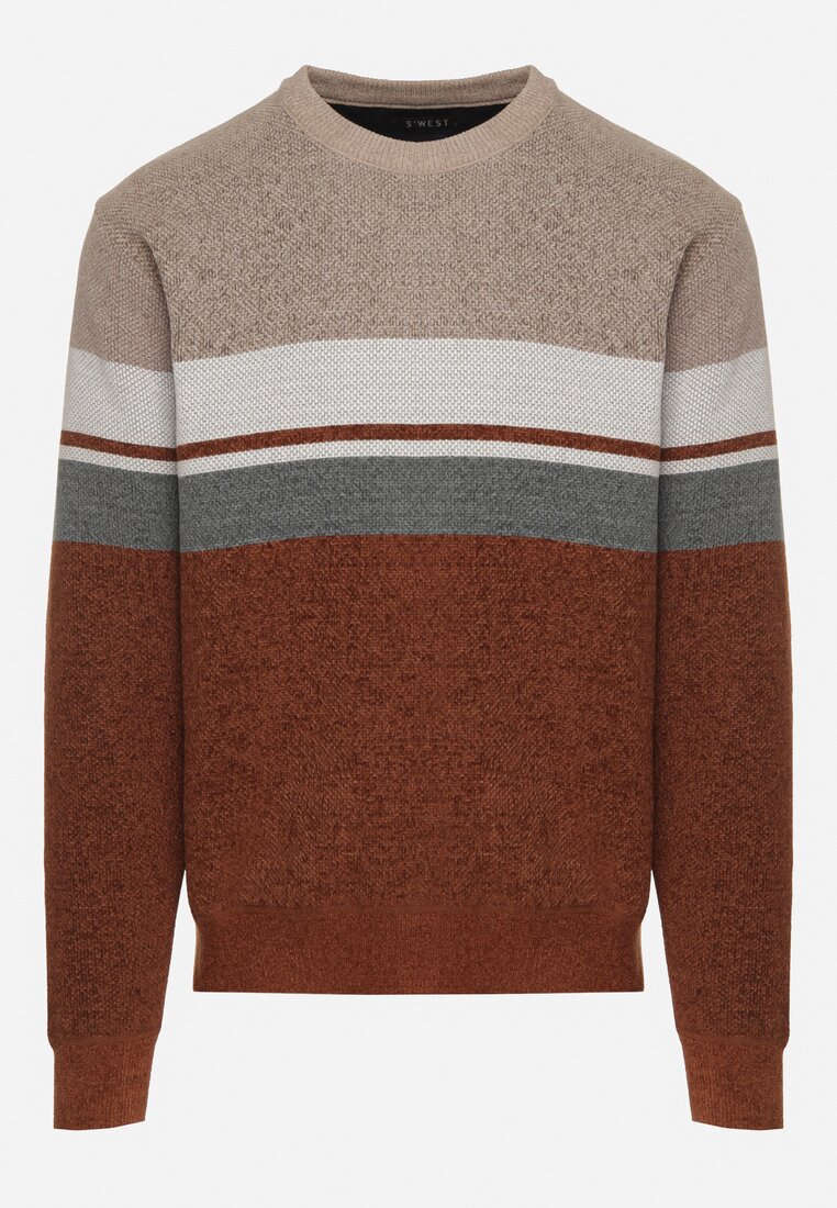 Beżowy Sweter z Wełną z Eleganckim Kołnierzykiem Koszulowym Espalea