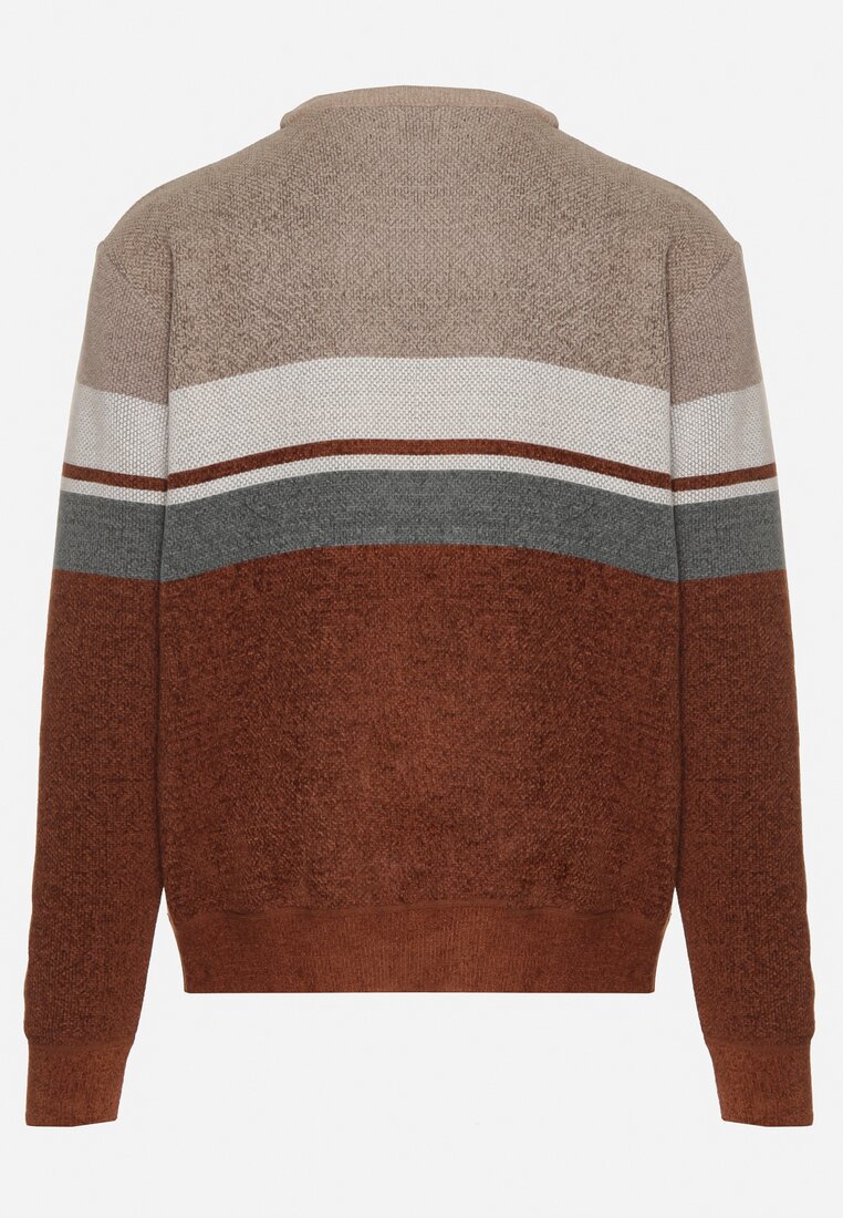 Beżowy Sweter z Wełną z Eleganckim Kołnierzykiem Koszulowym Espalea