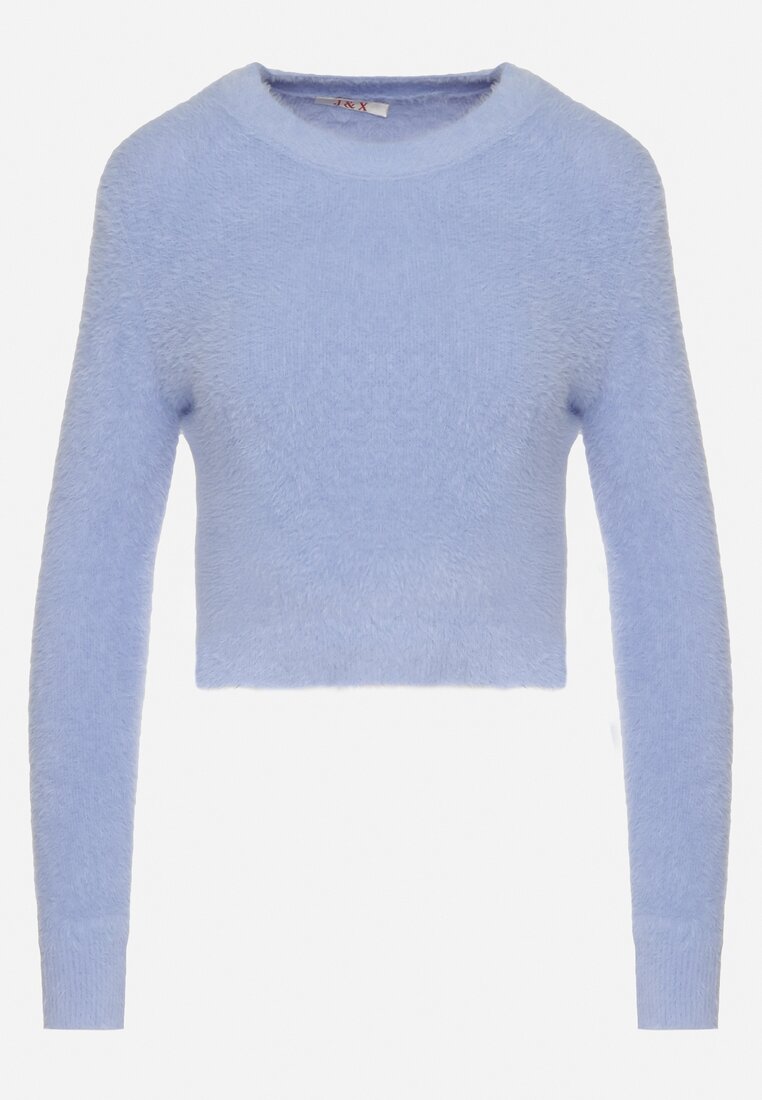 Niebieski Krótki Sweter Puchaty Dindra
