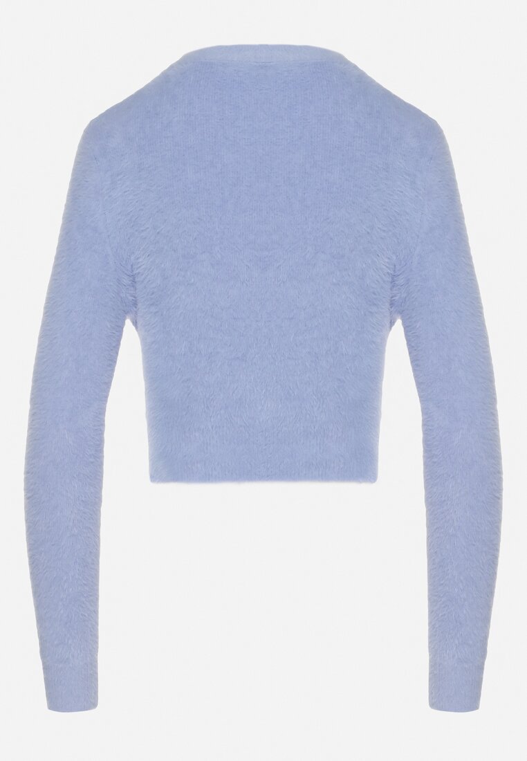 Niebieski Krótki Sweter Puchaty Dindra