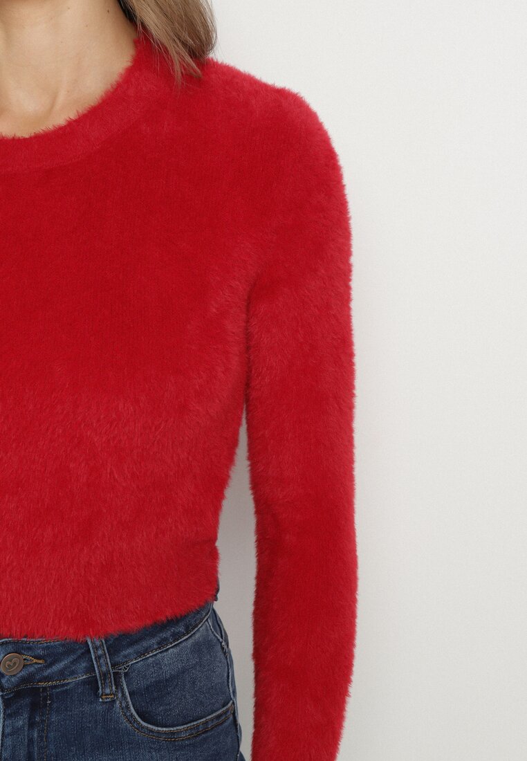 Bordowy Krótki Sweter Puchaty Dindra