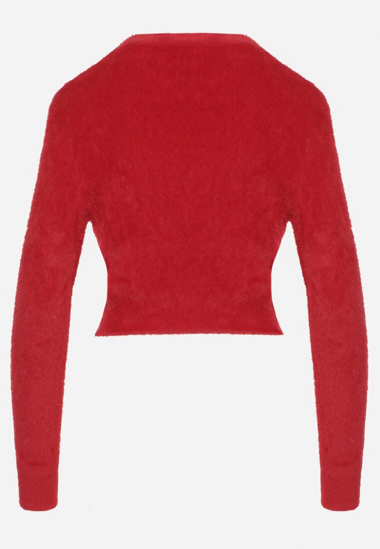 Bordowy Krótki Sweter Puchaty Dindra