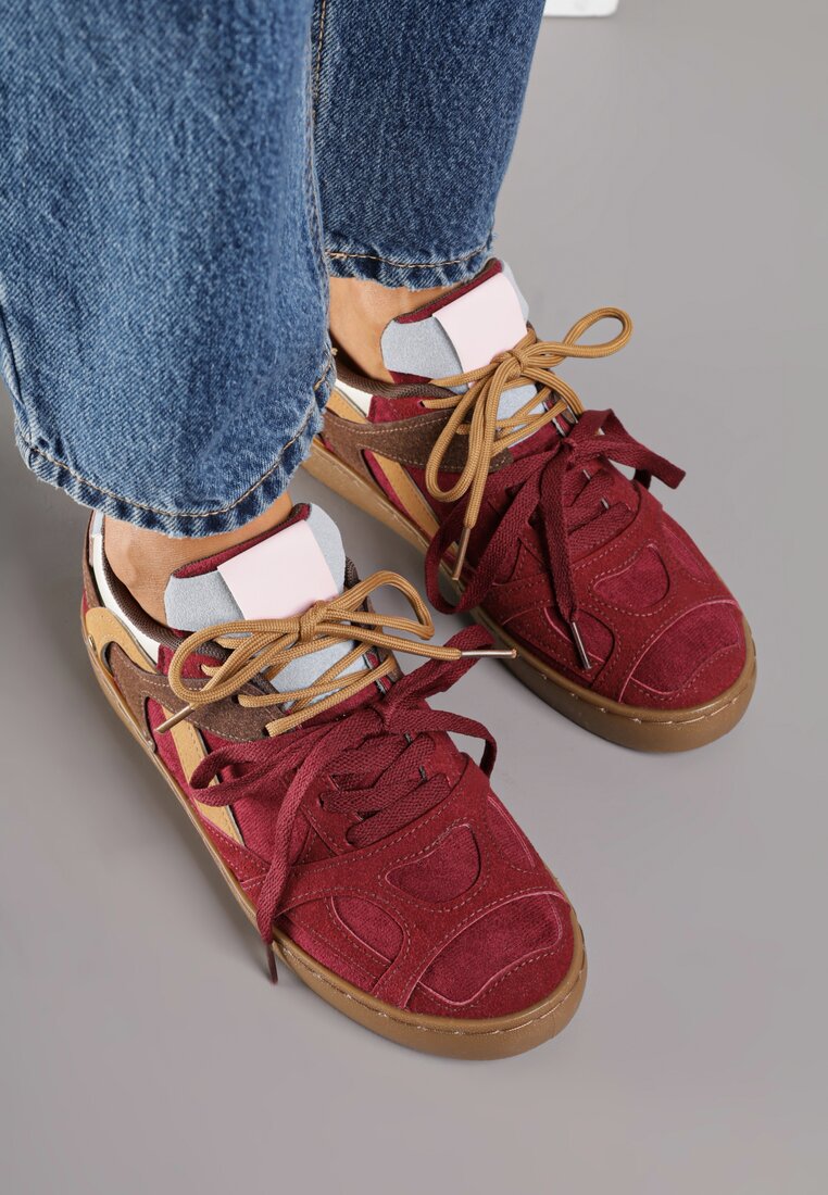 Bordowe Sneakersy w Stylu Klasycznych Tenisówek z Podwójnym Sznurowaniem Livitta