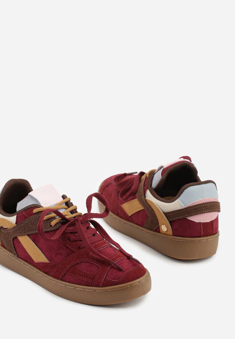 Bordowe Sneakersy w Stylu Klasycznych Tenisówek z Podwójnym Sznurowaniem Livitta