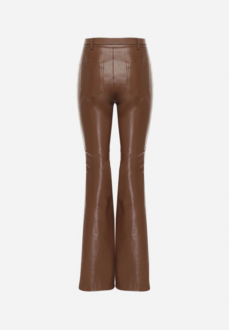 Brązowe Spodnie Dzwony z Imitacji Skóry Vebora