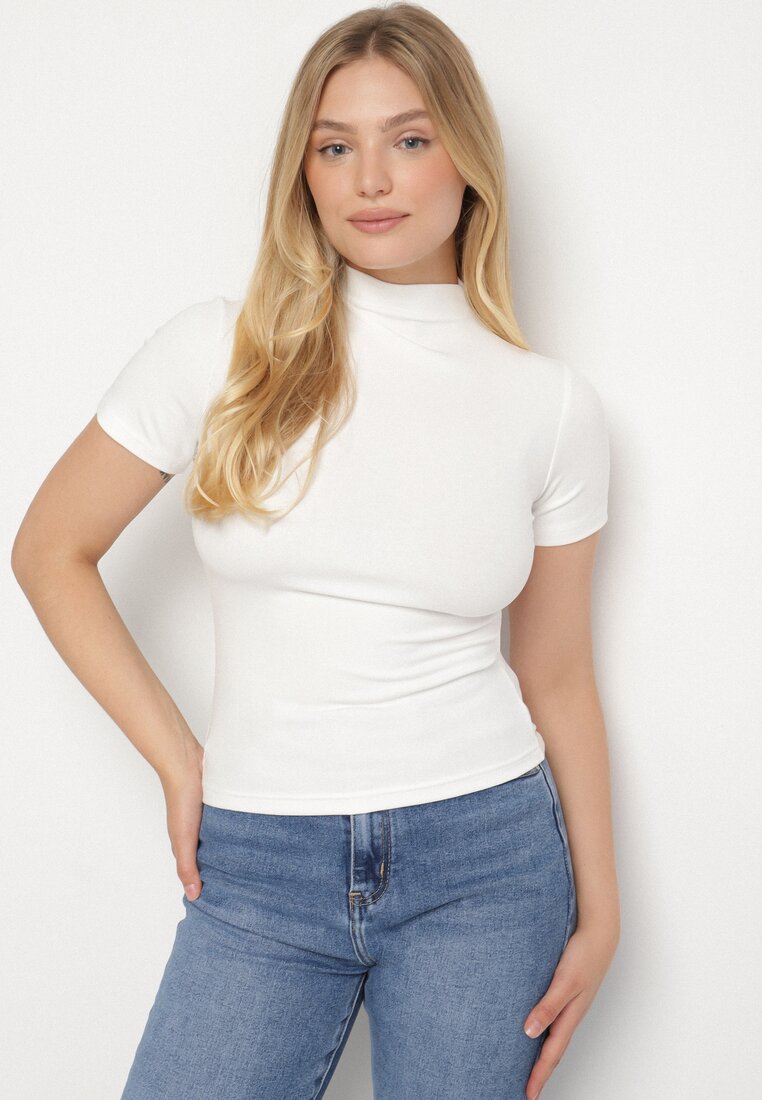 Biały Dopasowany T-shirt z Wiskozy z Golfem Isovera