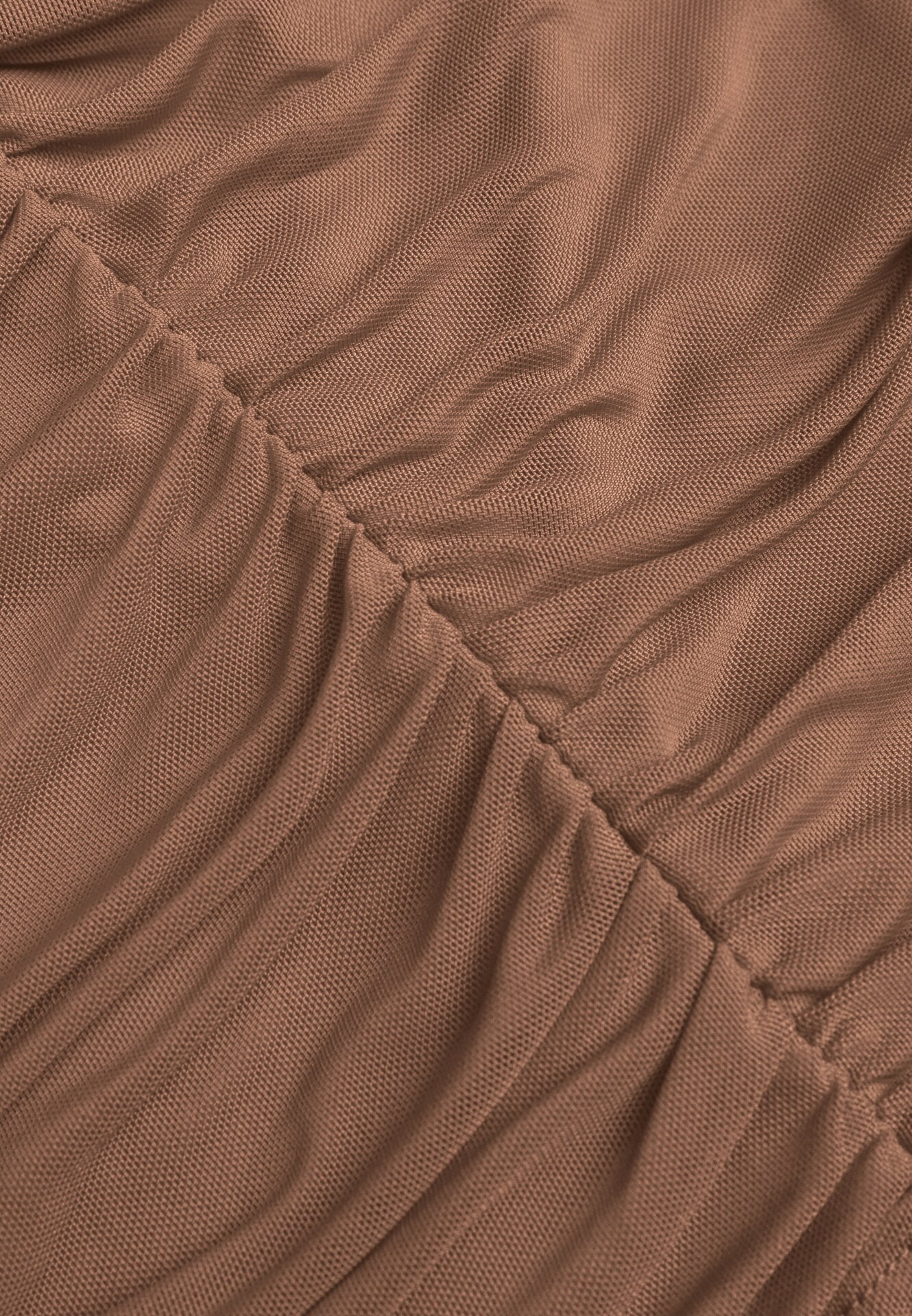 Ciemnobeżowa Siateczkowa Bluzka VICES z Odkrytymi Ramionami Ozdobiona Marszczeniem Tuvita