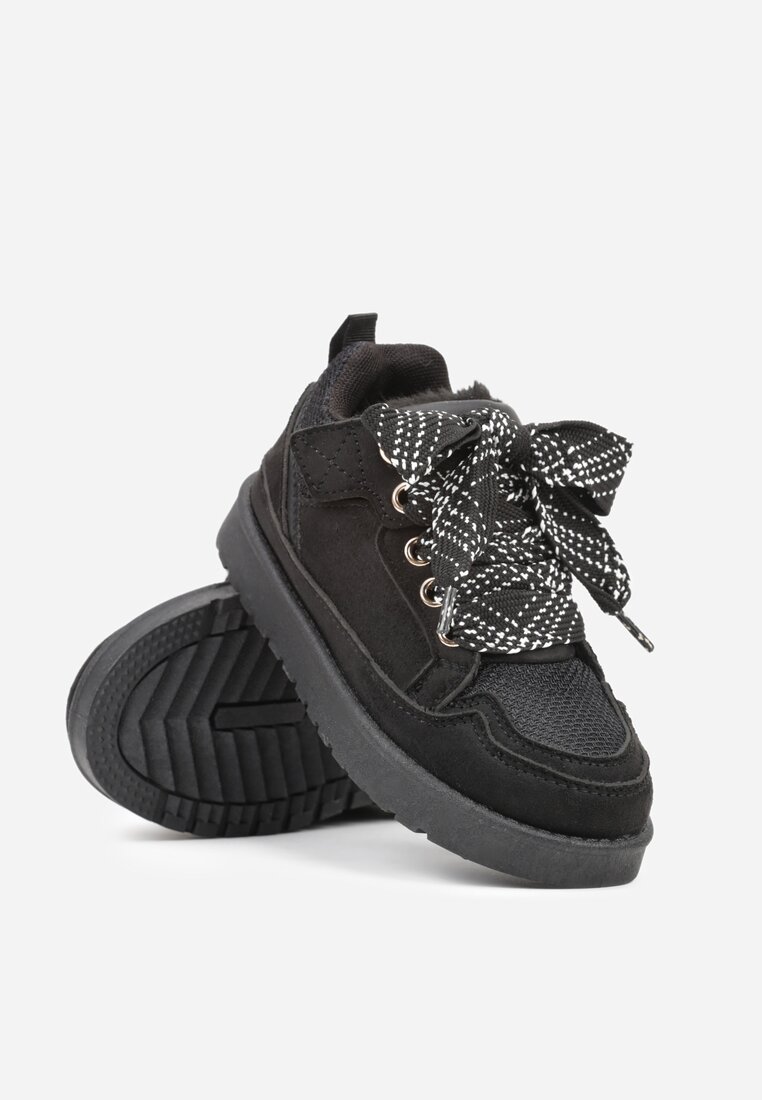 Czarne Sneakersy Śniegowce z Ocieplaną Wyściółką i Szerokimi Sznurówkami Naleia