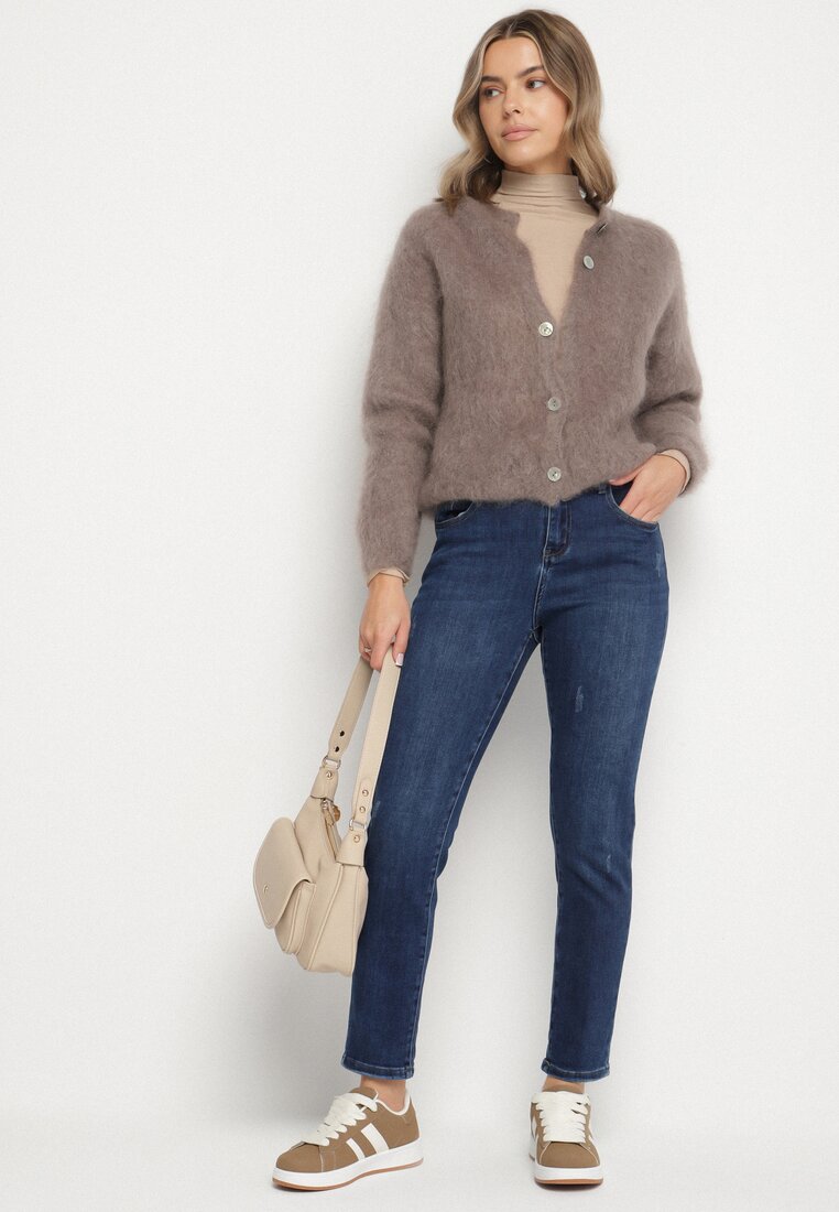 Niebieskie Jeansy z Domieszką Wiskozy o Kroju Skinny z Regularnym Stanem Zenisa