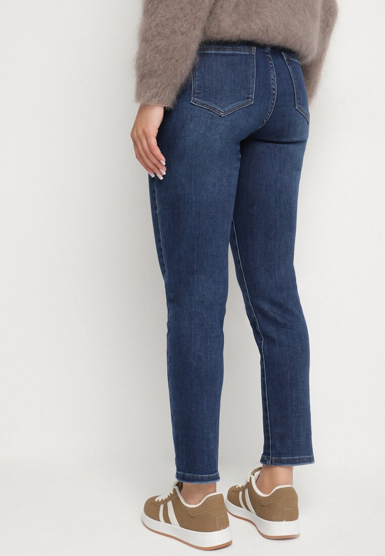 Niebieskie Jeansy z Domieszką Wiskozy o Kroju Skinny z Regularnym Stanem Zenisa