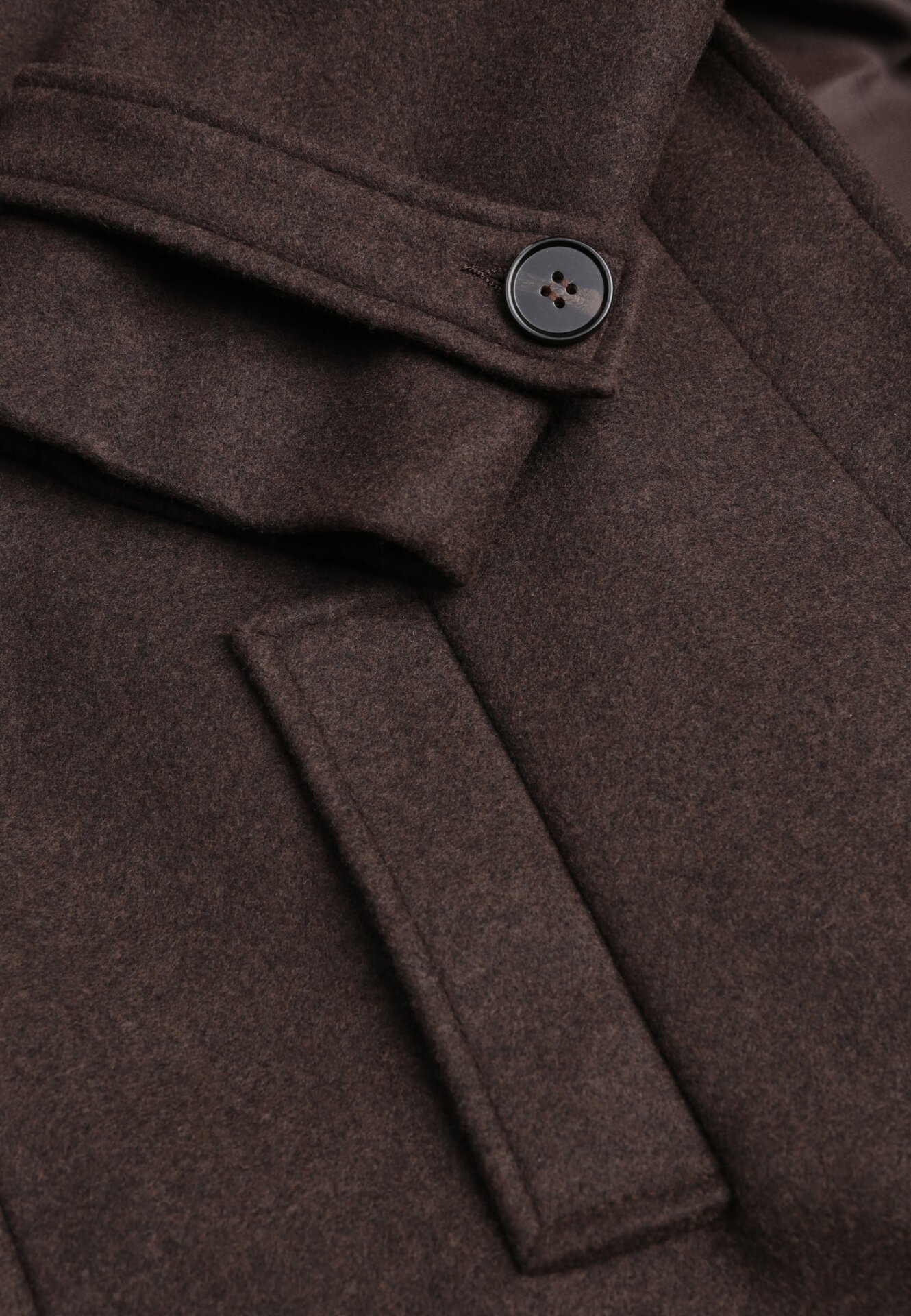 Brązowy Jednorzędowy Płaszcz z Wełną i Wiskozą w Stylu Trencza Lutila