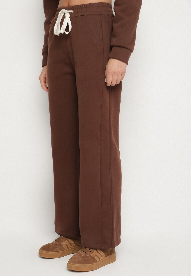 Brązowy Bawełniany Komplet Dresowy Oversize z Ociepleniem Bluza i Spodnie Cantila