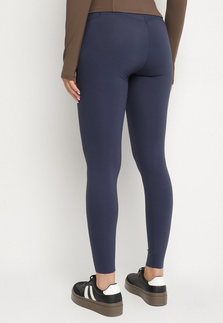 Niebieskie Legginsy z Wysokim Stanem i Szeroką Gumką w Pasie Lalar