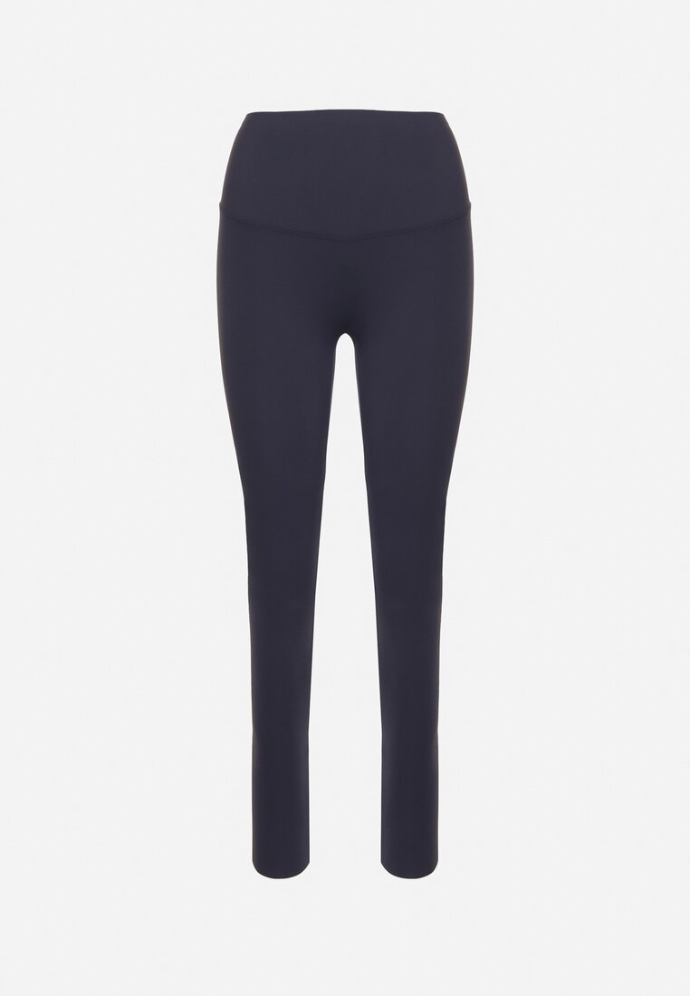 Niebieskie Legginsy z Wysokim Stanem i Szeroką Gumką w Pasie Lalar