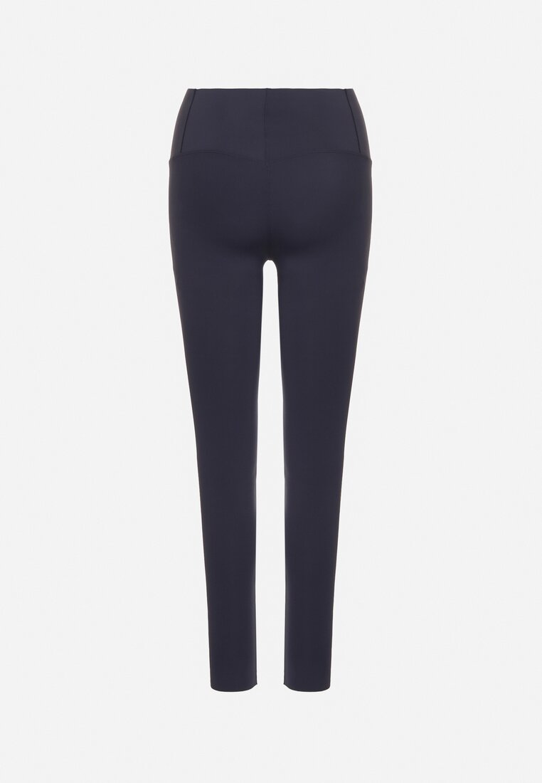 Niebieskie Legginsy z Wysokim Stanem i Szeroką Gumką w Pasie Lalar