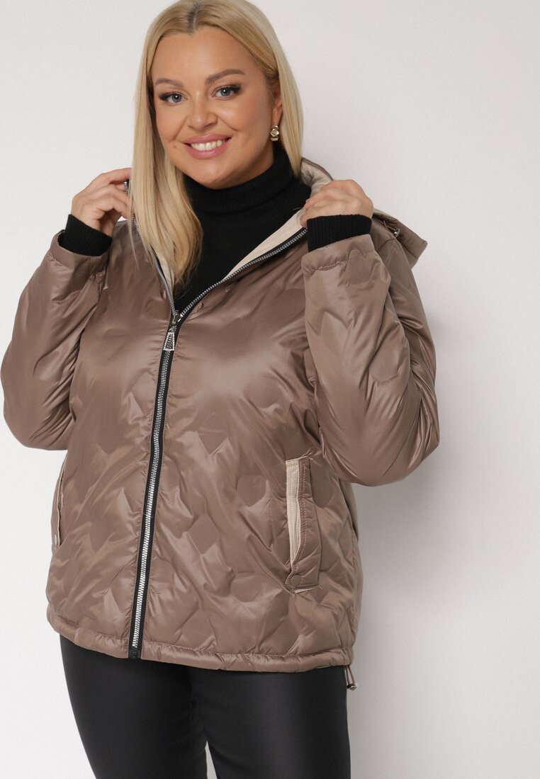 Brązowa Kurtka Dwustronna z Odpinanym Kapturem Frolbia