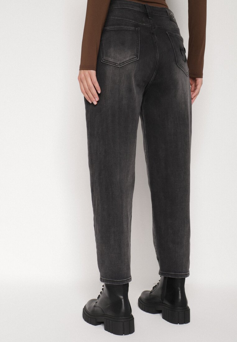 Szare Jeansy o Kroju Mom Fit z Wysokim Stanem Ralerra