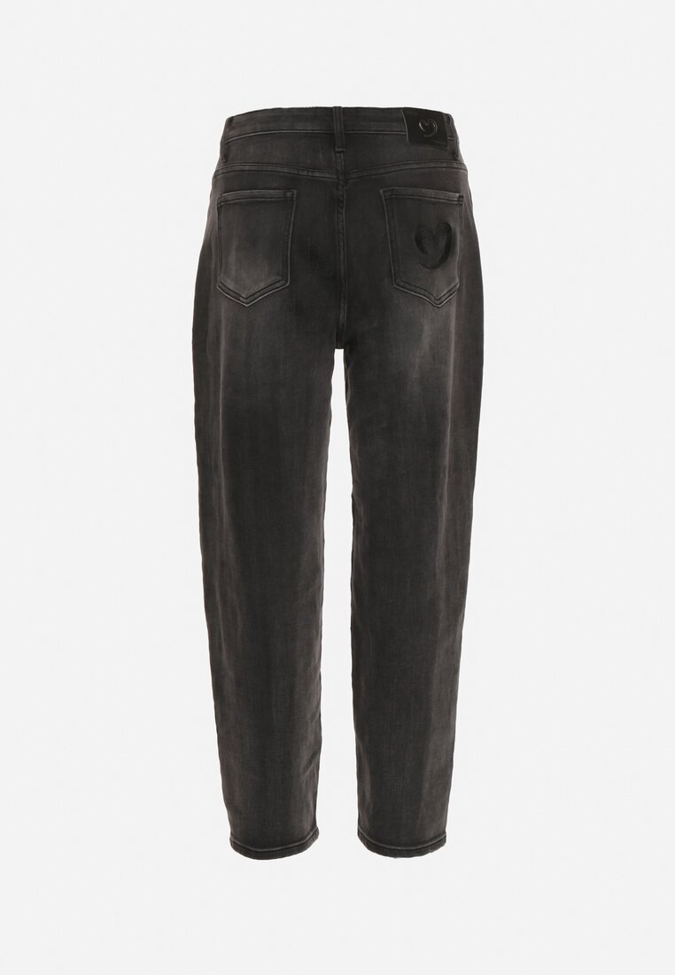 Szare Jeansy o Kroju Mom Fit z Wysokim Stanem Ralerra