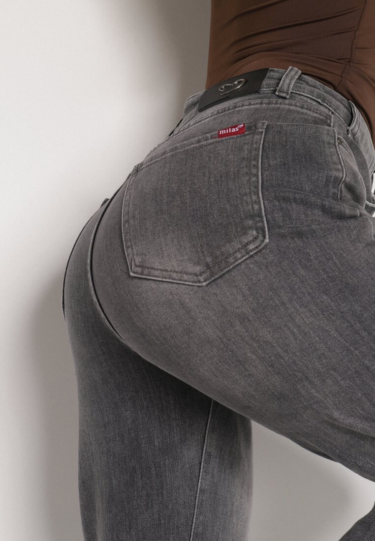 Szare Jeansy Mom Fit z Wysokim Stanem Rallanda
