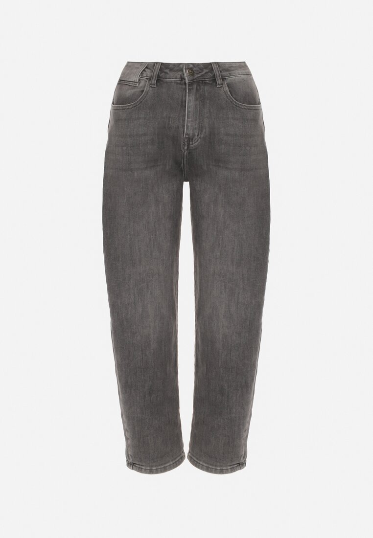 Szare Jeansy Mom Fit z Wysokim Stanem Rallanda