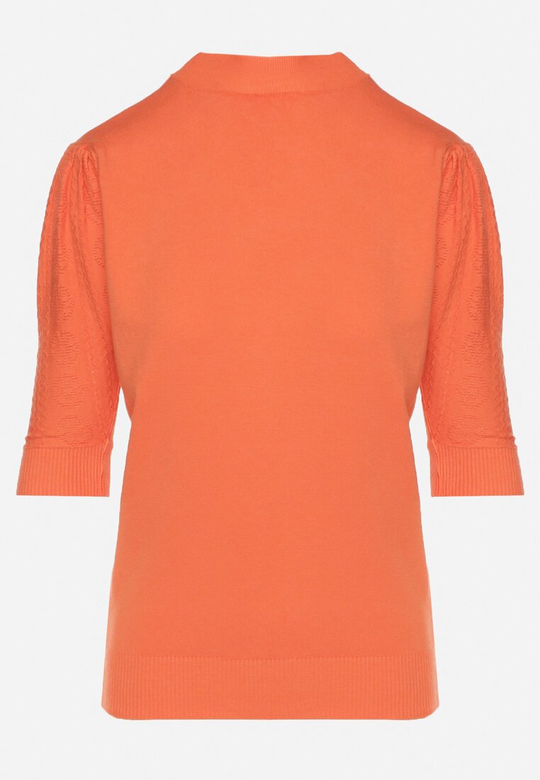 Pomarańczowy T-shirt z Ażurowymi Rękawami Unessea