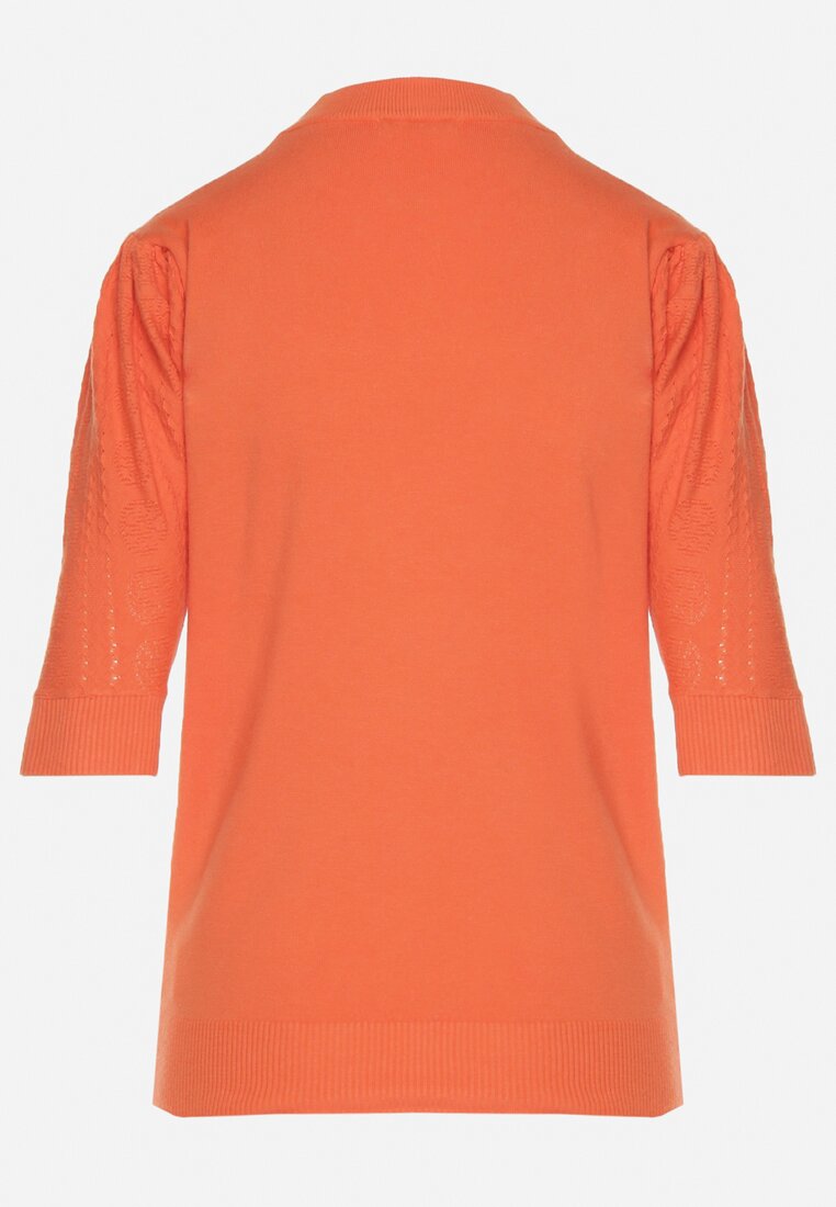 Pomarańczowy T-shirt z Ażurowymi Rękawami Unessea