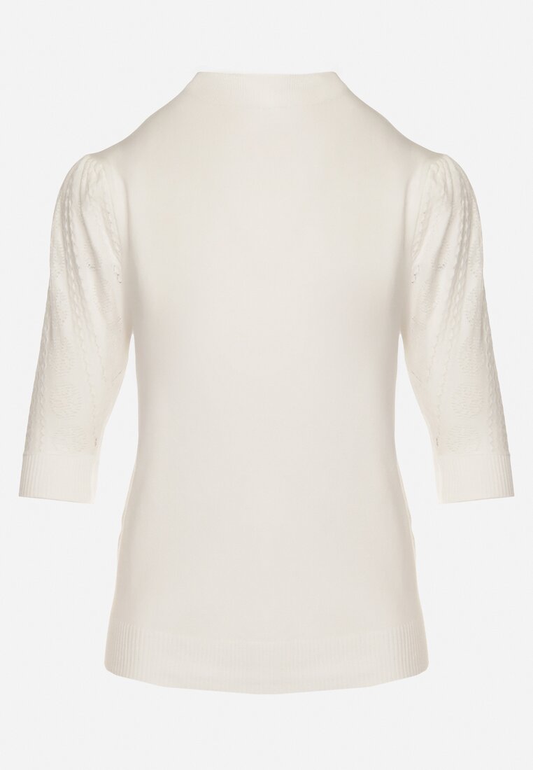 Biały T-shirt z Ażurowymi Rękawami Unessea