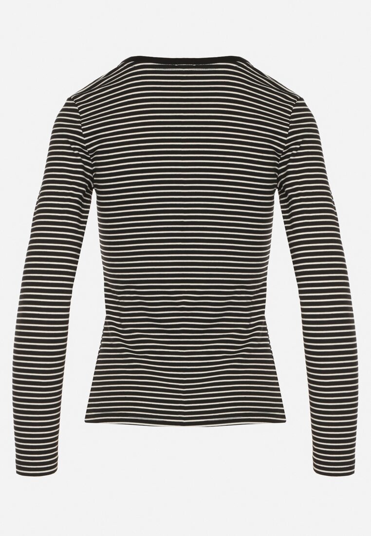 Czarna Bluzka Typu Longsleeve w Paski Ozdobiona Cyrkoniami Ralinella