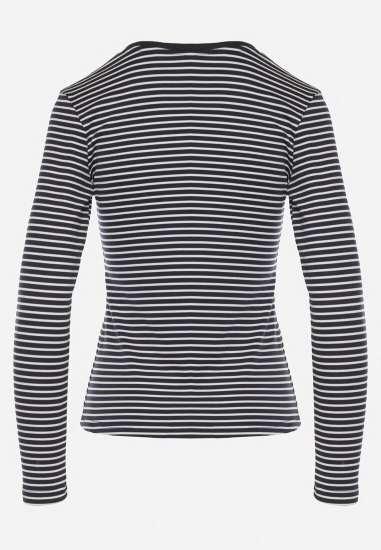 Granatowa Bluzka Typu Longsleeve w Paski Ozdobiona Cyrkoniami Ralinella