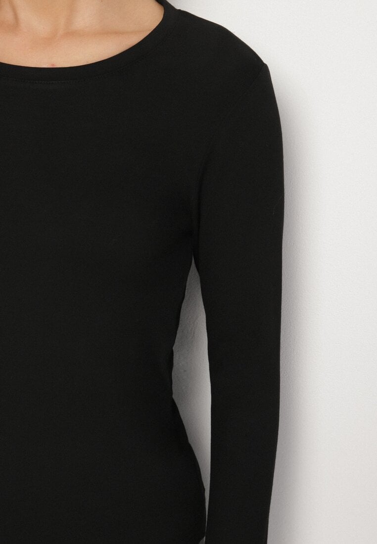 Czarna Bluzka Typu Longsleeve z Okrągłym Dekoltem Unelessa
