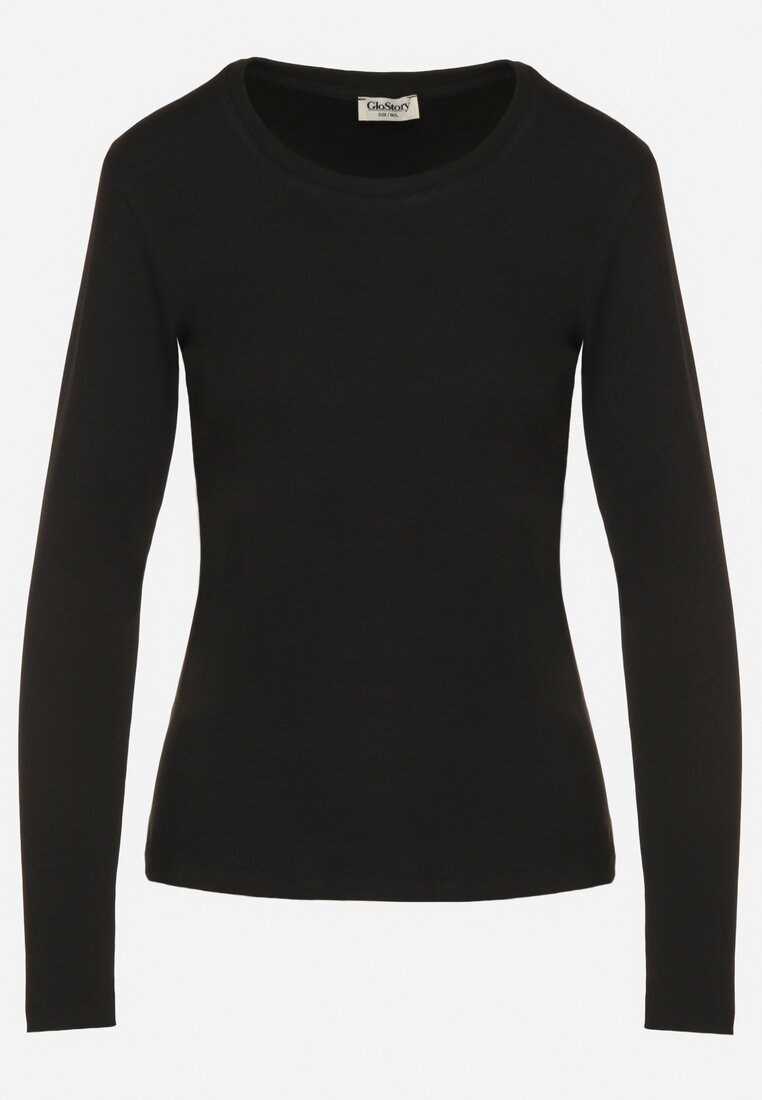 Czarna Bluzka Typu Longsleeve z Okrągłym Dekoltem Unelessa