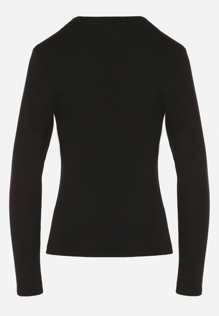Czarna Bluzka Typu Longsleeve z Okrągłym Dekoltem Unelessa