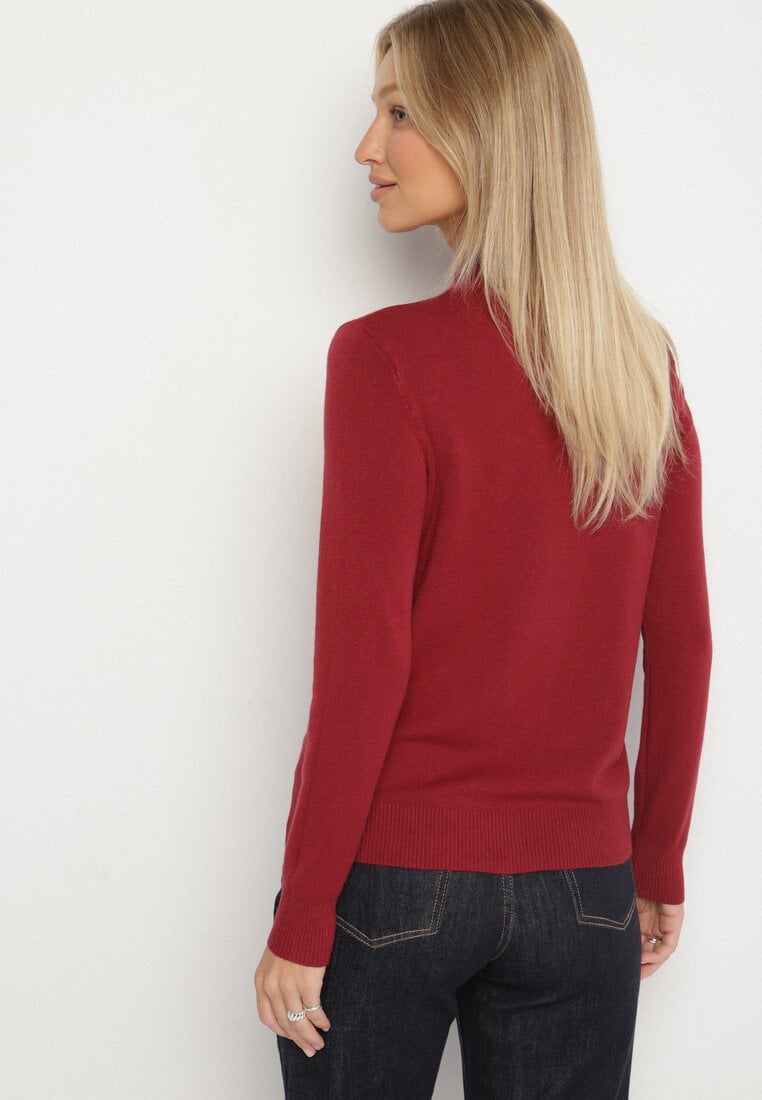 Bordowy Gładki Sweter z Półgolfem w Stylu Casual Unallia
