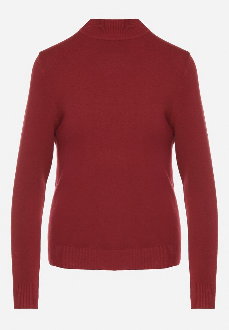 Bordowy Gładki Sweter z Półgolfem w Stylu Casual Unallia