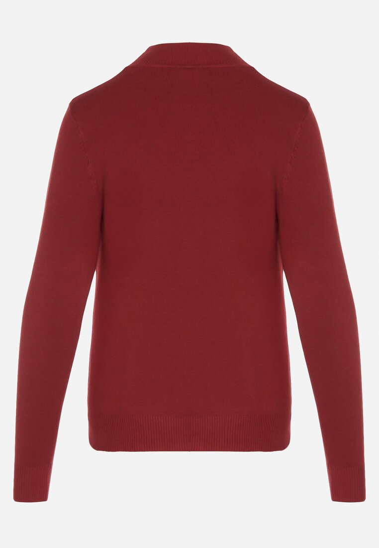 Bordowy Gładki Sweter z Półgolfem w Stylu Casual Unallia