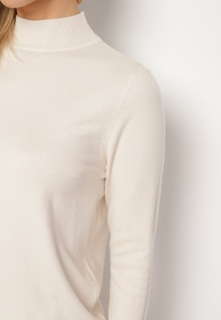 Ciemnobeżowy Gładki Sweter z Półgolfem w Stylu Casual Unallia