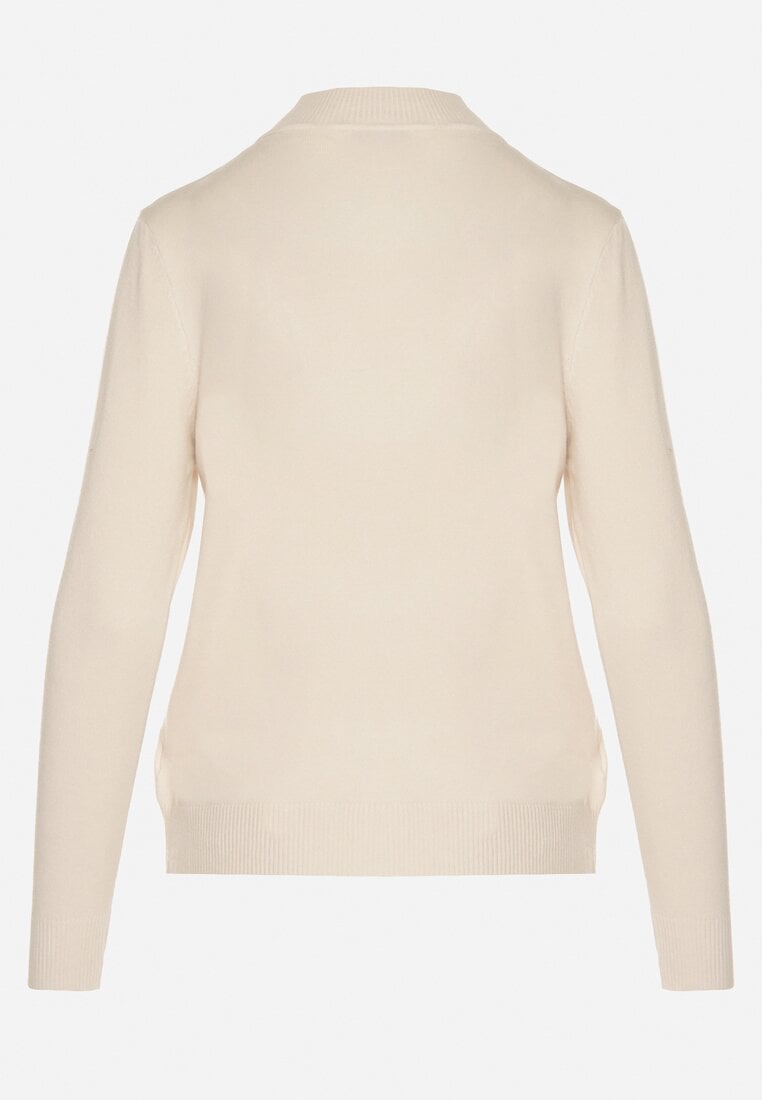 Ciemnobeżowy Gładki Sweter z Półgolfem w Stylu Casual Unallia