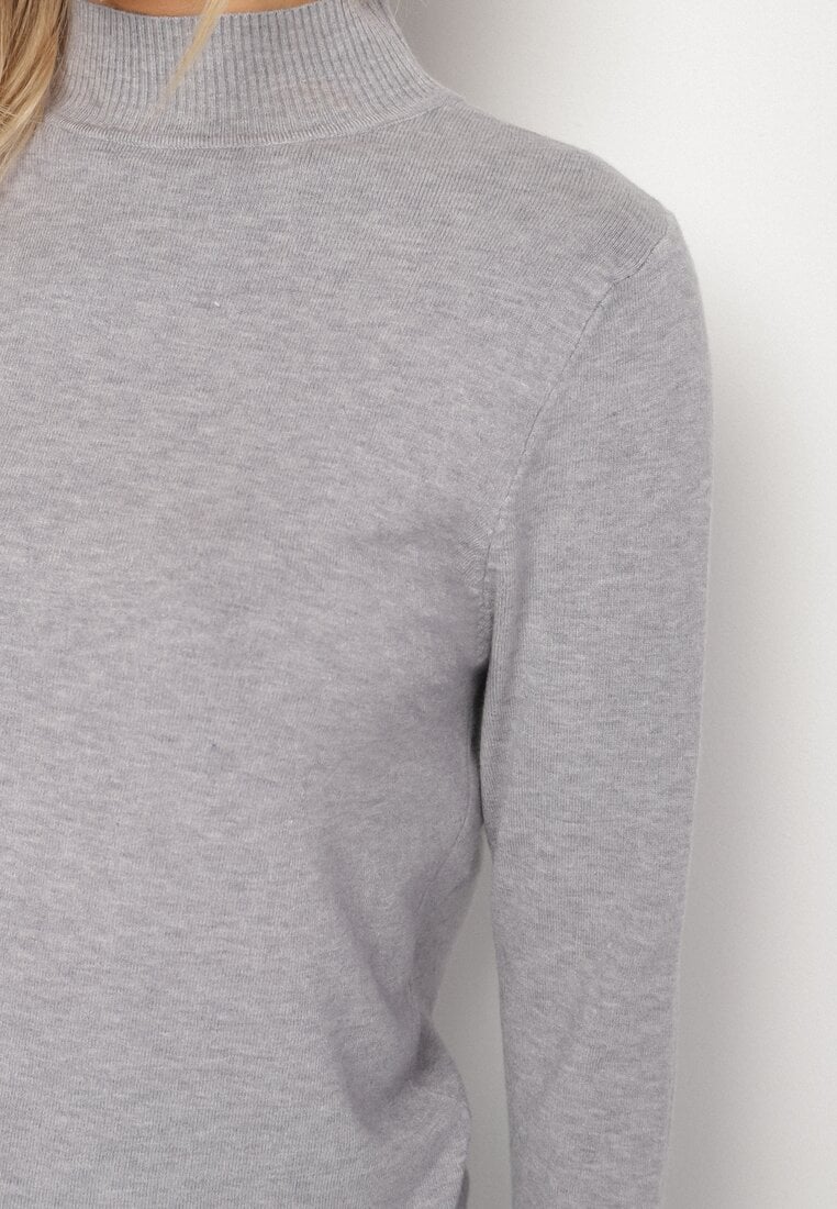 Szary Gładki Sweter z Półgolfem w Stylu Casual Unallia