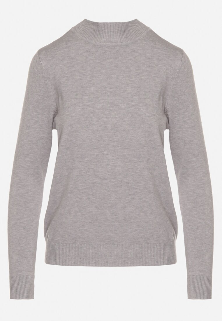 Szary Gładki Sweter z Półgolfem w Stylu Casual Unallia