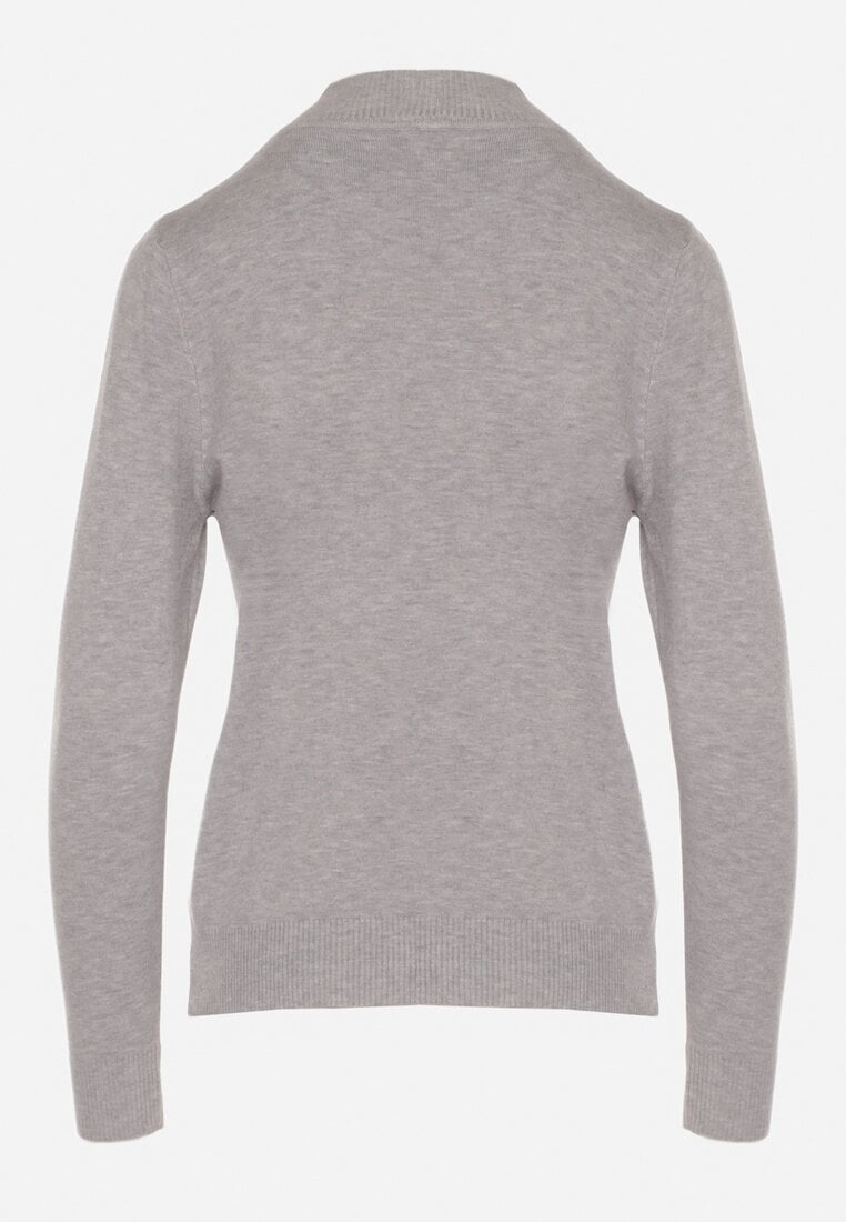 Szary Gładki Sweter z Półgolfem w Stylu Casual Unallia