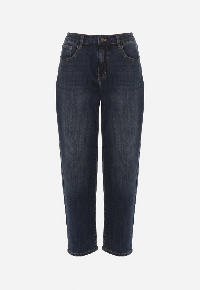 Granatowe Jeansy Mom Fit z Wiskozą i Wysokim Stanem Errelia