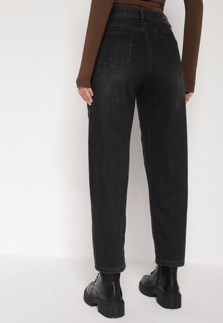 Czarne Jeansy Mom Fit z Wysokim Stanem z Domieszką Wiskozy Aclonna
