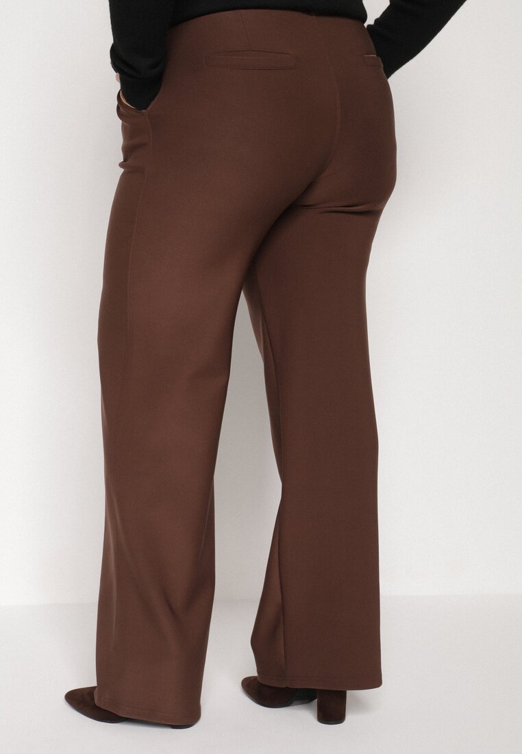 Brązowe Spodnie z Bawełną o Szerokim Kroju z Wysokim Stanem Danniva