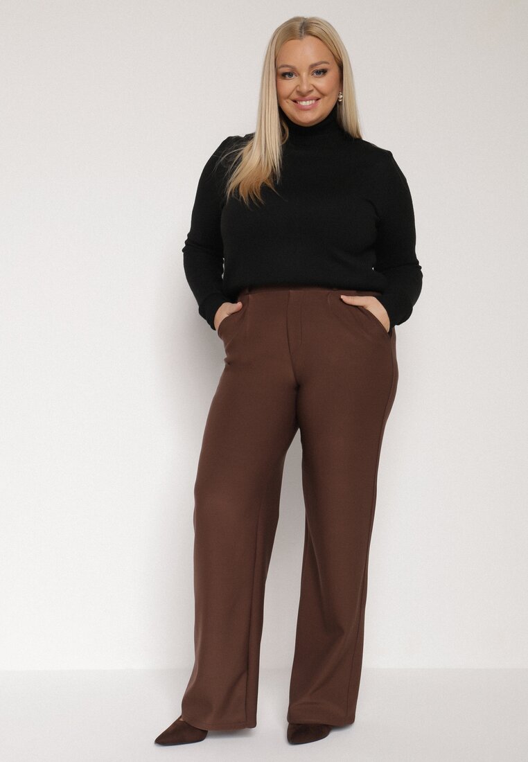 Brązowe Spodnie z Bawełną o Szerokim Kroju z Wysokim Stanem Danniva