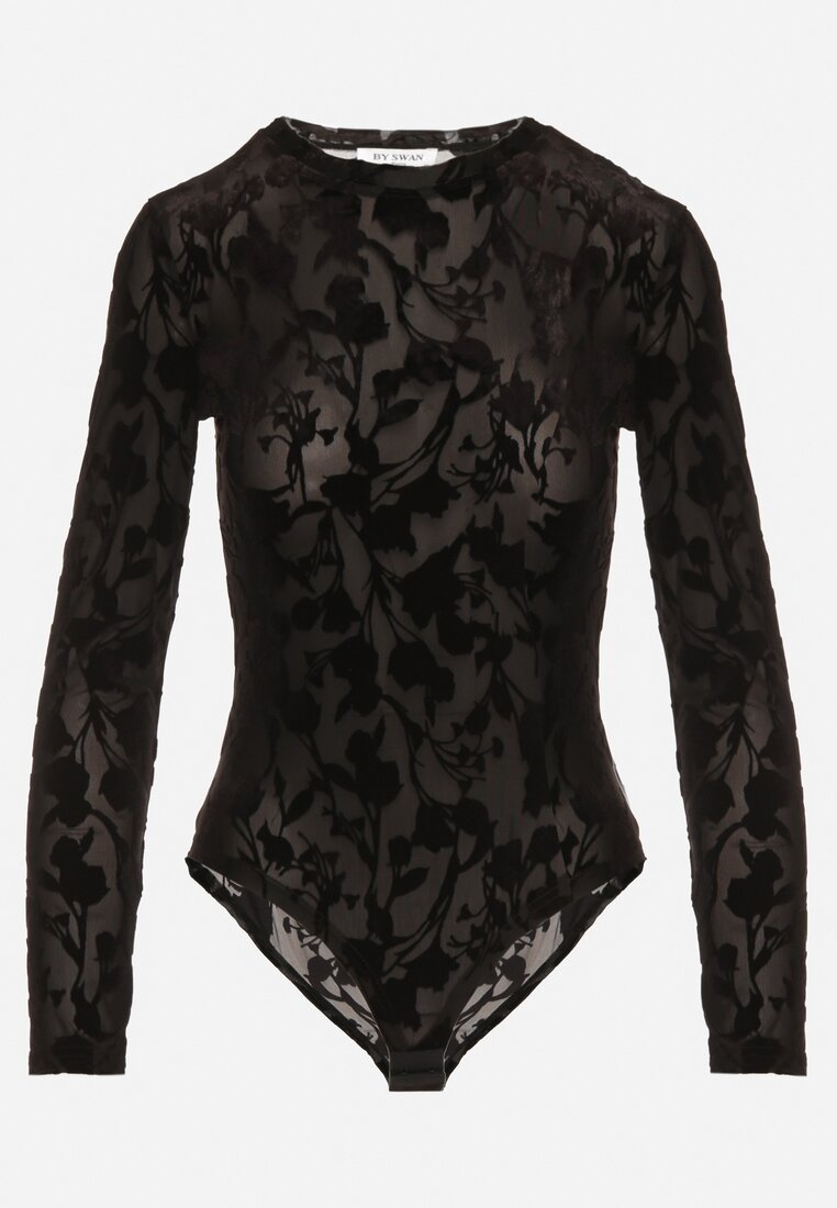 Czarne Body z Wiskozą i Welurowym Wzorem Zozelle