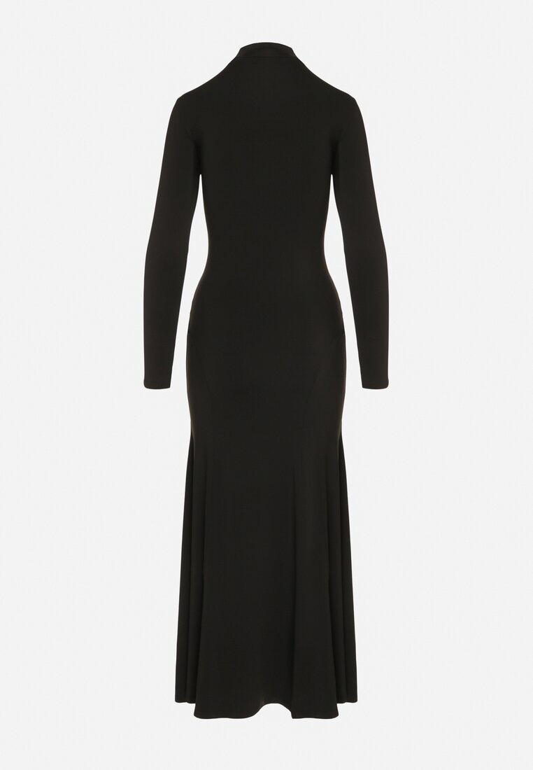 Czarna Taliowana Sukienka Koktajlowa z Wiskozą i Półgolfem Zozelira