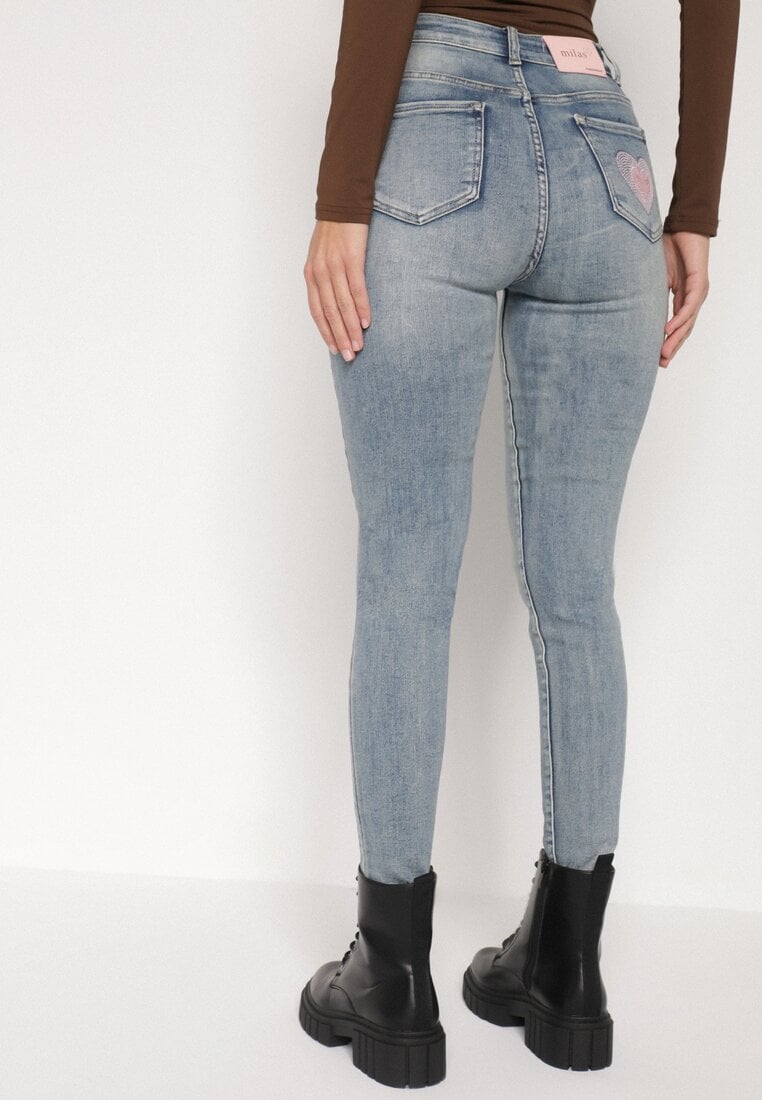 Niebieskie Jeansy Skinny z Bawełną z Regularnym Stanem Tevalka