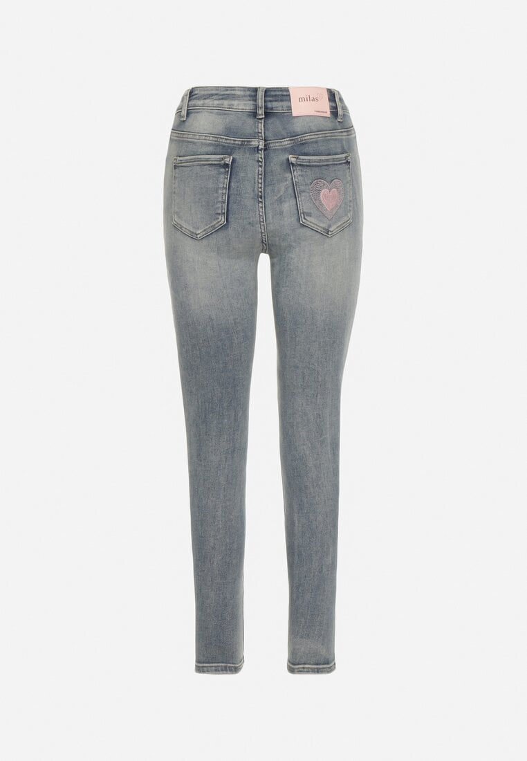 Niebieskie Jeansy Skinny z Bawełną z Regularnym Stanem Tevalka