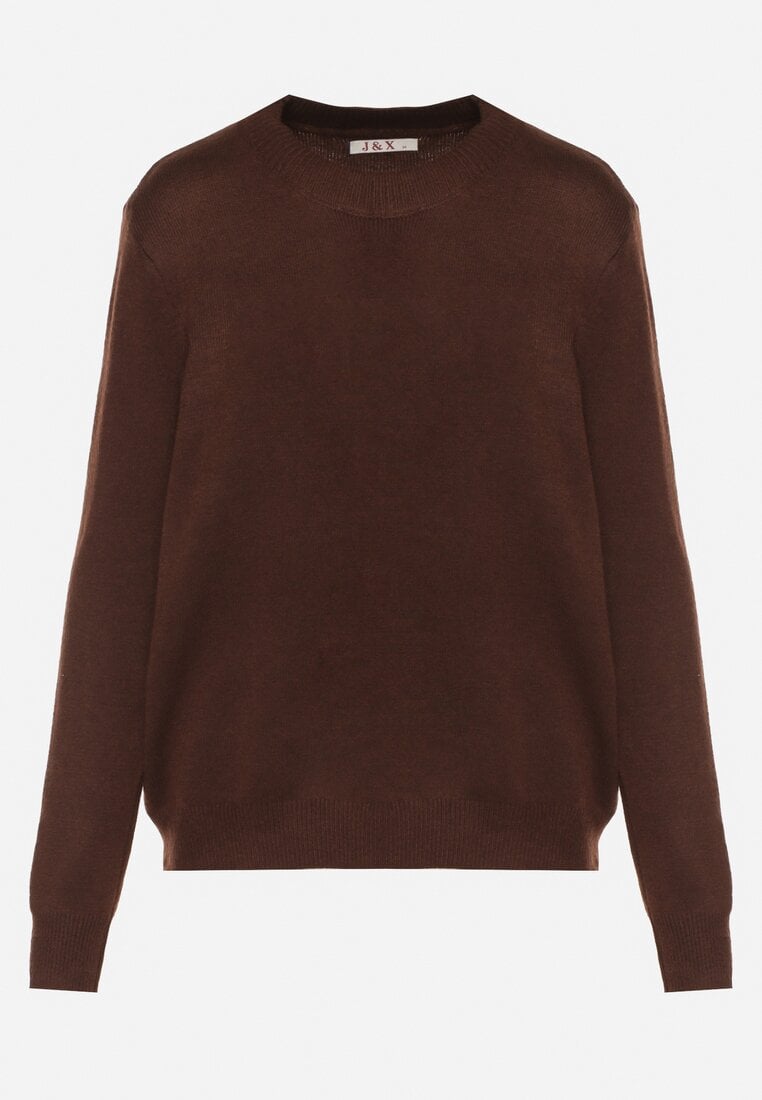 Brązowy Klasyczny Sweter z Wełną Mailira
